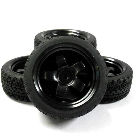 A20123 1/10 On Road Soft Tread Car RC Wheels and Tyres 5 Spoke Black x 4