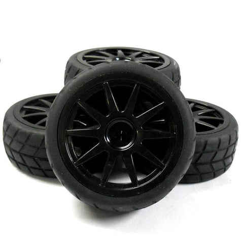 A20133 1/10 On Road Soft V Tread Car RC Wheels and Tyres 10 Spoke Black x 4