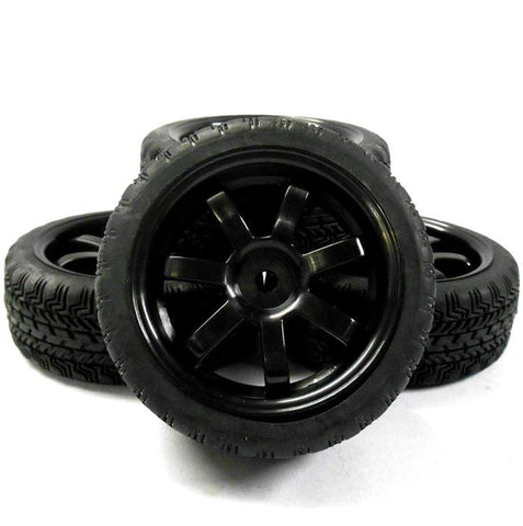 A20156 1/10 On Road Soft Tread Car RC Wheels and Tyres 7 Spoke Black x 4