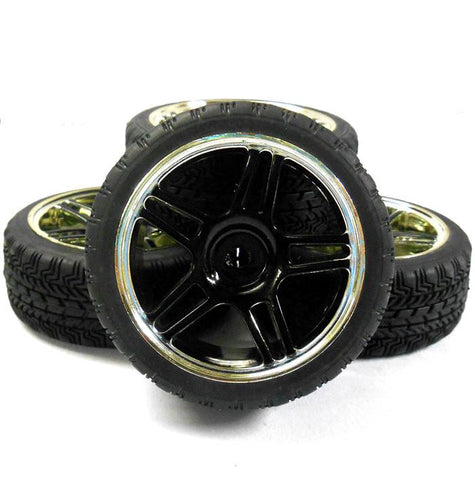 A250090v2 1/10 On Road Soft Tread Car RC Wheel and Tyre Twin 5 Spoke Black x 4