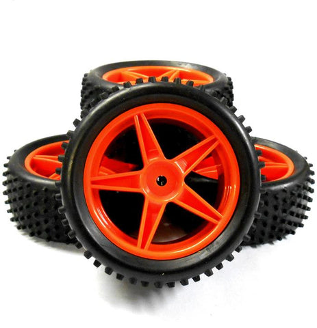 A66009/030 1/10 Off Road Front Rear Buggy RC Wheels Studd Tyres 5 Spoke Red