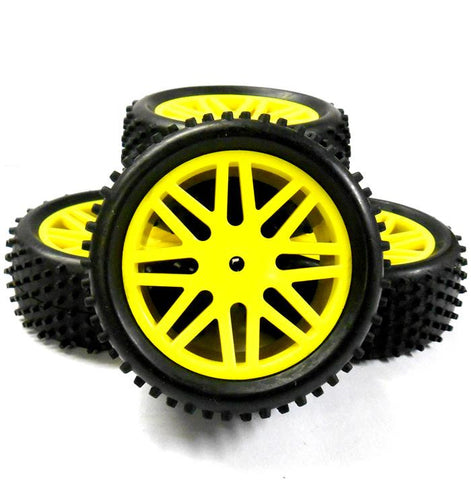 A66029/019 1/10 Off Road Front Rear Buggy RC Wheels Studd Tyres 16 Spoke Yellow