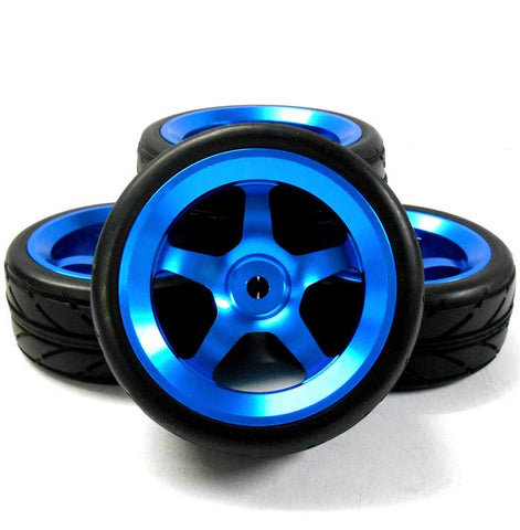 AA1005B 1/10 Scale RC Car On Road Wheel and V Tread Tyre Blue Alloy 5 Spoke 4