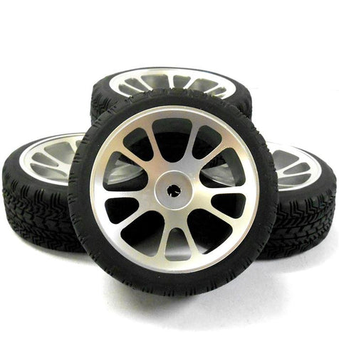 AA1010S 1/10 Scale RC Car On Road Wheel and Tread Tyre Silver Alloy 10 Spoke 4