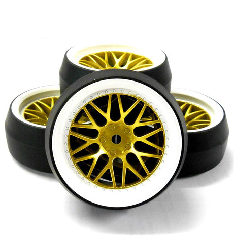 WL-0088 1/10 Scale Drift Car Spec D LS Wheel Offset +6 White Gold with Tyre x 4