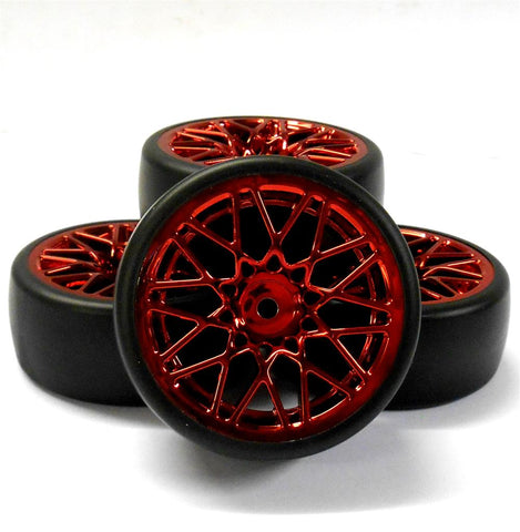 WL-0101 1/10 Scale Car Drift Spec D Tyre Wheel Offset +3 Red x 4