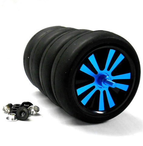WLS-0002BUS 1/10 Scale Car Wheels Tyres Alloy Stylish Spinning Rims x 4 Blue