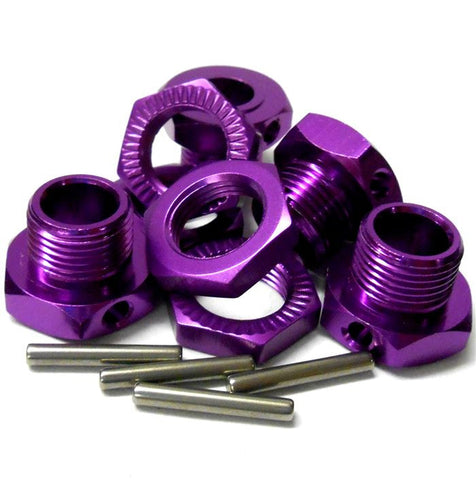 T10066 1/8 RC Buggy M17 17mm Alloy Wheel Hubs Adapter Nut Pin Purple x 4